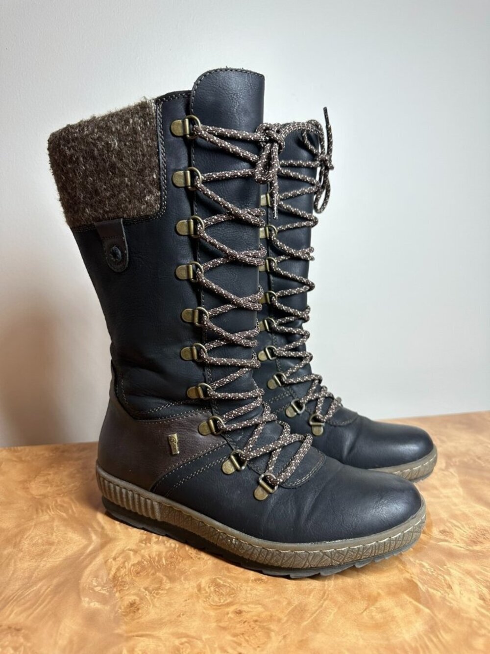 Spring Step Chibero Leather Hiking Boots Brown Black Lace Up Cozy Size 38